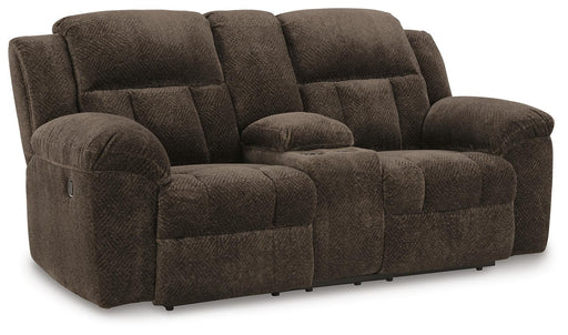 Frohn Reclining Loveseat with Console - Dinettes Plus Furniture