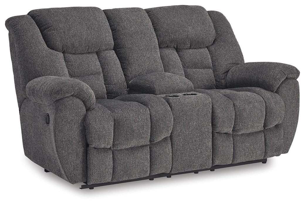 Foreside Reclining Loveseat with Console - Dinettes Plus Furniture