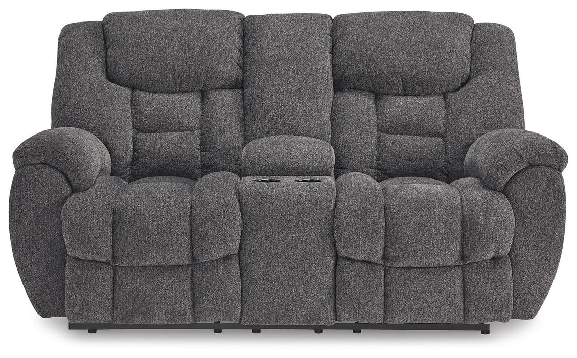 Foreside Reclining Loveseat with Console - Dinettes Plus Furniture