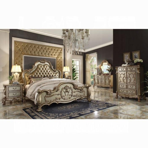 Dresden Bone PU & Gold Patina Queen Bed - Dinettes Plus Furniture