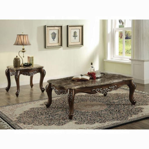 Latisha Marble & Antique Oak Coffee Table - Dinettes Plus Furniture