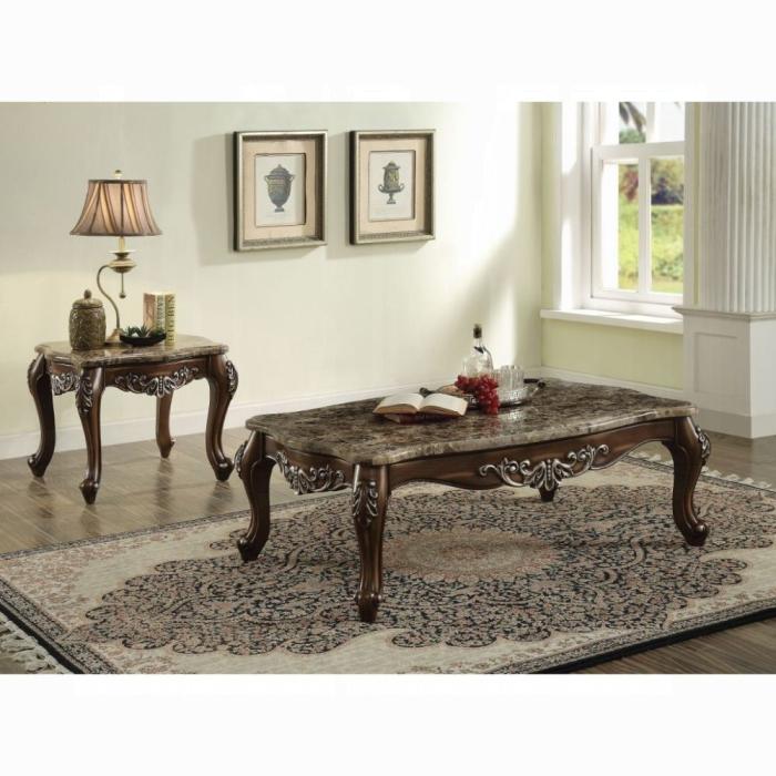 Latisha Marble & Antique Oak Coffee Table - Dinettes Plus Furniture