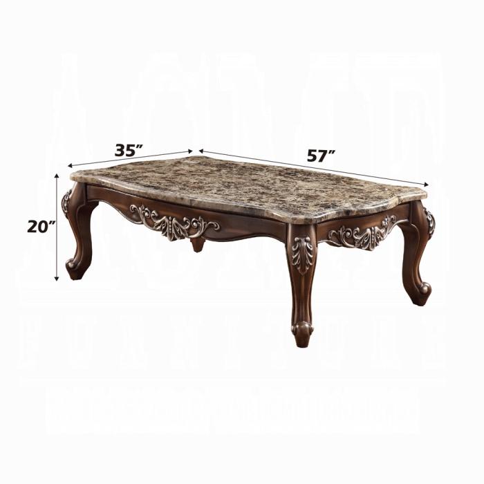 Latisha Marble & Antique Oak Coffee Table - Dinettes Plus Furniture