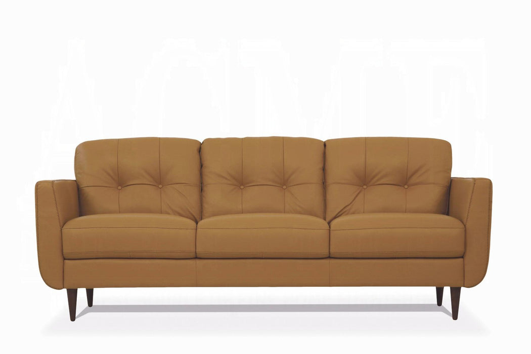 Radwan Camel Leather Sofa - Dinettes Plus Furniture