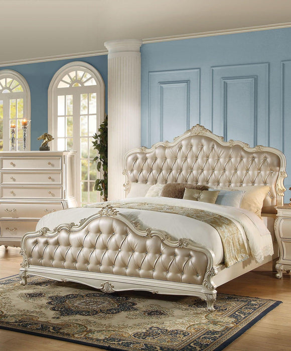 Acme Chantelle Queen Bed with Button Tufted Panels in Pearl White 23540Q - Dinettes Plus Furniture