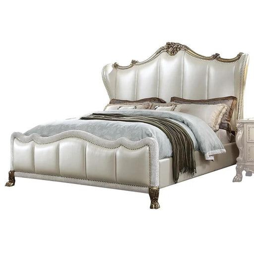 Acme Furniture Dresden II King Bed in Pearl White PU & Gold Patina 27817EK - Dinettes Plus Furniture