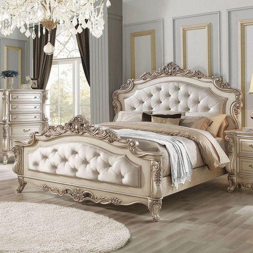 Acme Furniture Gorsedd Queen Panel Bed in Antique White - Dinettes Plus Furniture