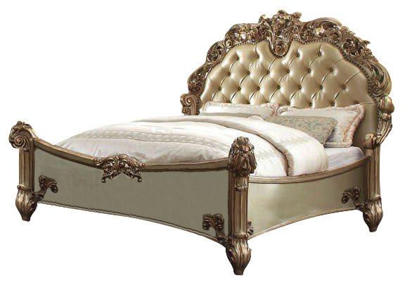 Acme Vendome Button Tufted Queen Bed in Gold Patina 23000Q - Dinettes Plus Furniture