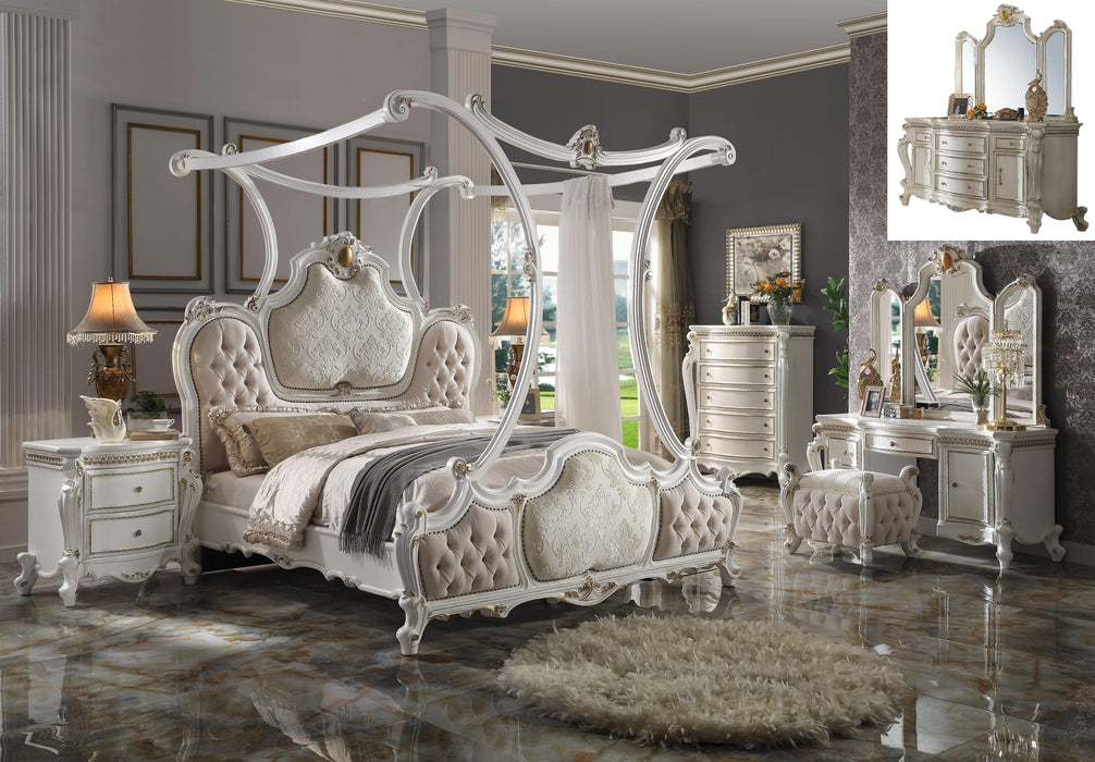 Picardy Fabric & Antique Pearl Eastern King Bed (Canopy) - Dinettes Plus Furniture