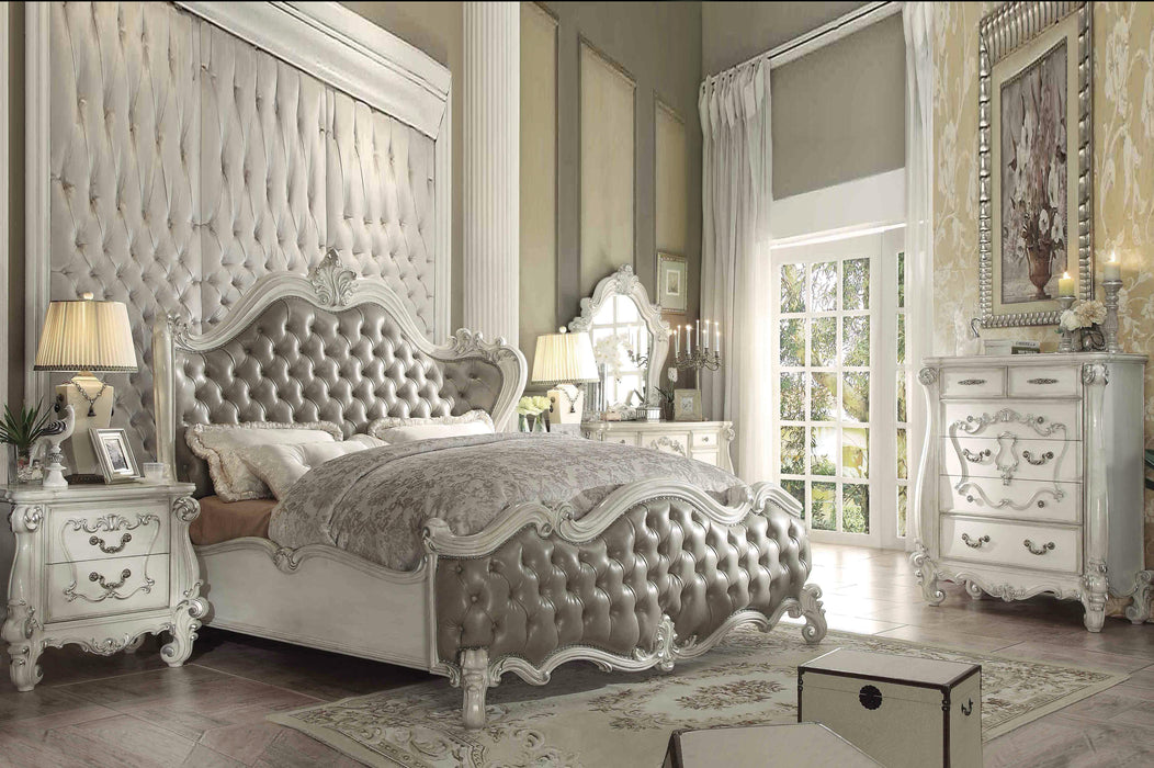 Versailles Vintage Gray PU & Bone White Eastern King Bed - Dinettes Plus Furniture