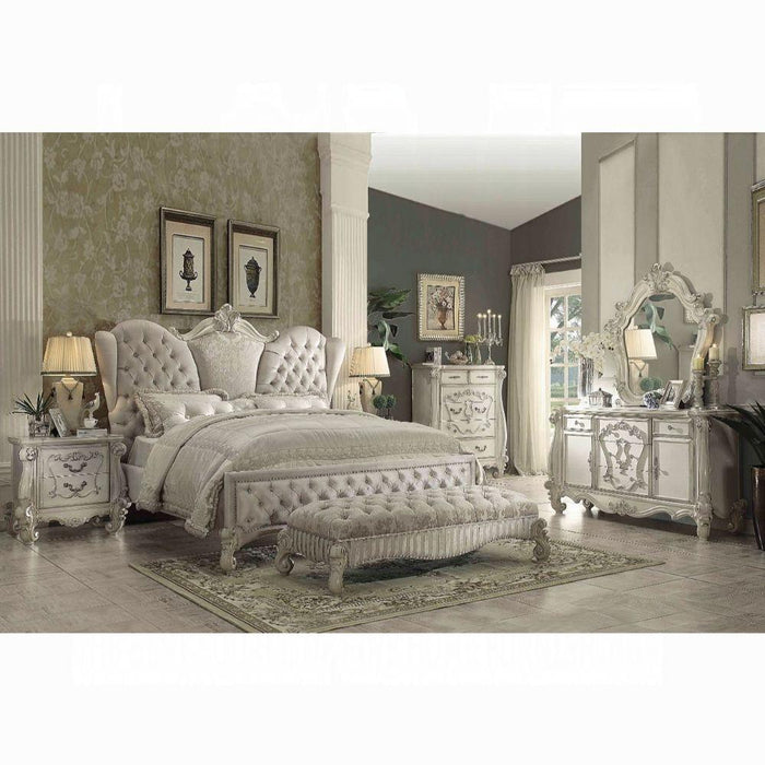 Versailles Ivory Velvet & Bone White Queen Bed - Dinettes Plus Furniture