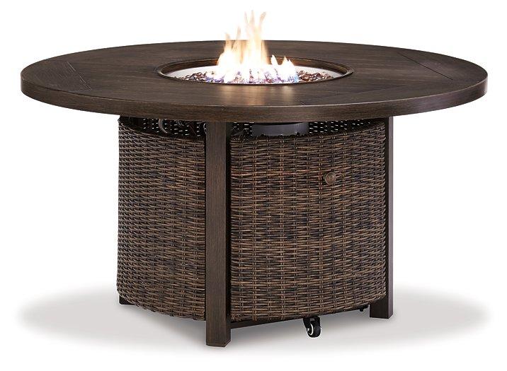 Paradise Trail Paradise Trail Fire Pit Table with 4 Nuvella Swivel Lounge Chairs - Dinettes Plus Furniture