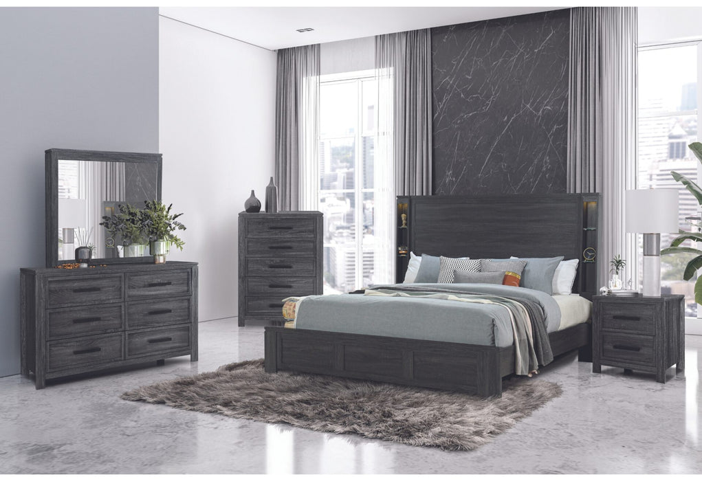 Cypress Dark Grey Bed-Dresser-Mirror And Nightstand