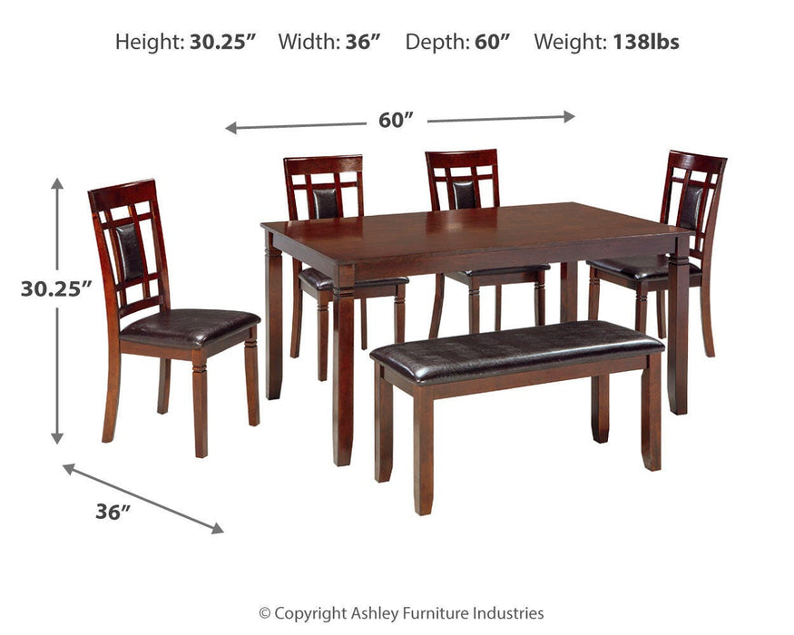 Bennox Dining Table and Chairs with Bench (Set of 6) - Dinettes Plus Furniture