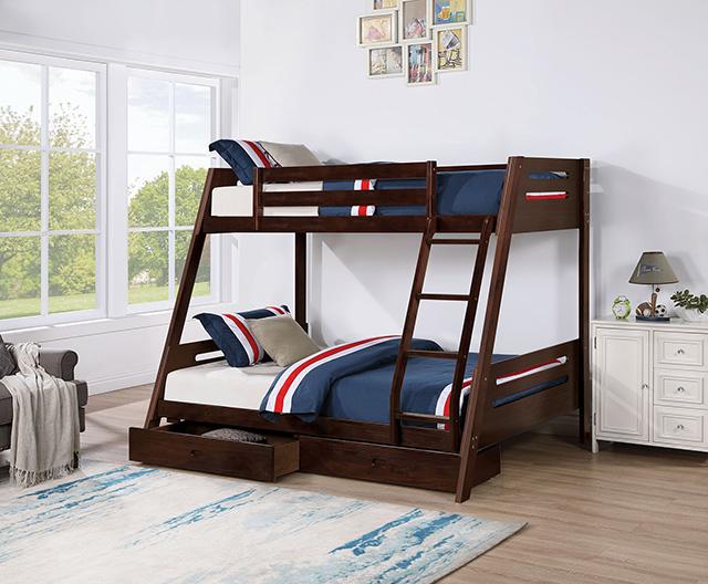 Emilee Twin/Full Bunk Bed White, Grey, Espresso, & Black