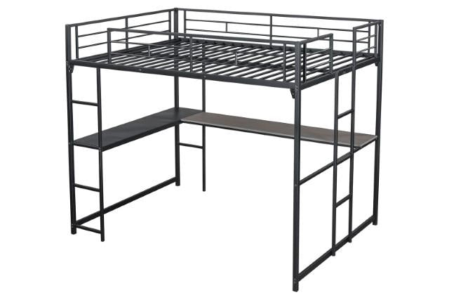 Cybill Full Loft Bed White, Silver, & Black