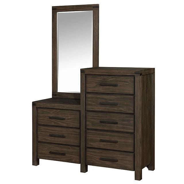 Rexburg Wire-Brushed Rustic Brown 8-Drawer Dresser Mirror