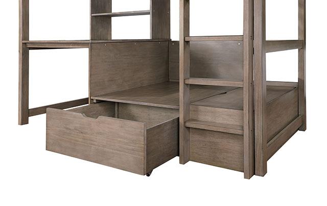 CALLISTUS Twin/Workstation Loft Bed, W. Gray