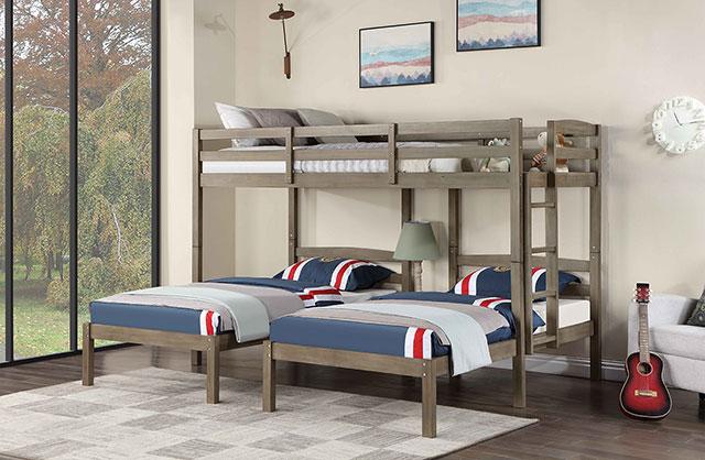 HORTENSE Triple Twin Bunk Bed, W. Gray