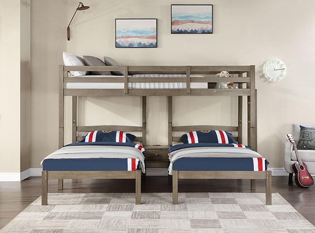HORTENSE Triple Twin Bunk Bed, W. Gray
