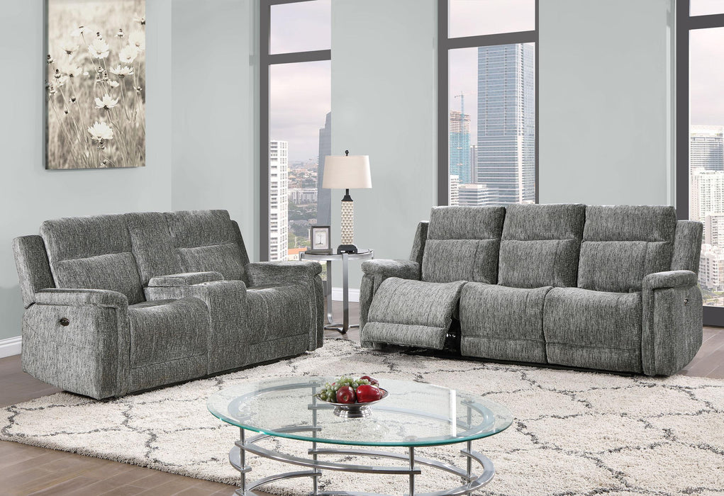 U1797 DARK GREY POWER RECLINING SOFA / POWER CONSOLE RECLINING LOVESEAT image