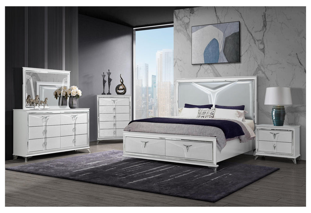 ROMO WHITE QUEEN BED GROUP WITH LED
