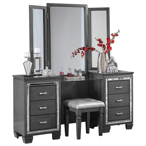 Allura Vanity Dresser with Mirror in Gray 1916GY-15* - Dinettes Plus Furniture