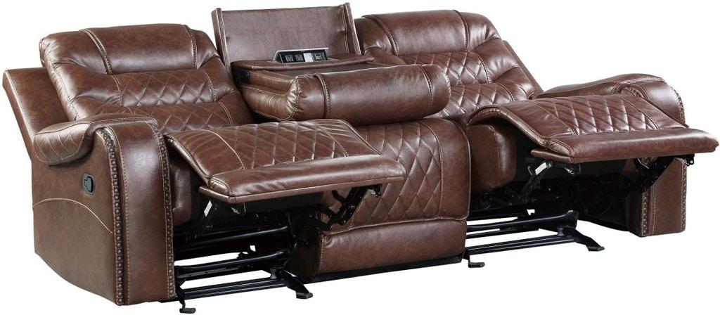 Putnam Power Double Reclining Sofa with Drop-Down in Brown 9405BR-3PW - Dinettes Plus Furniture