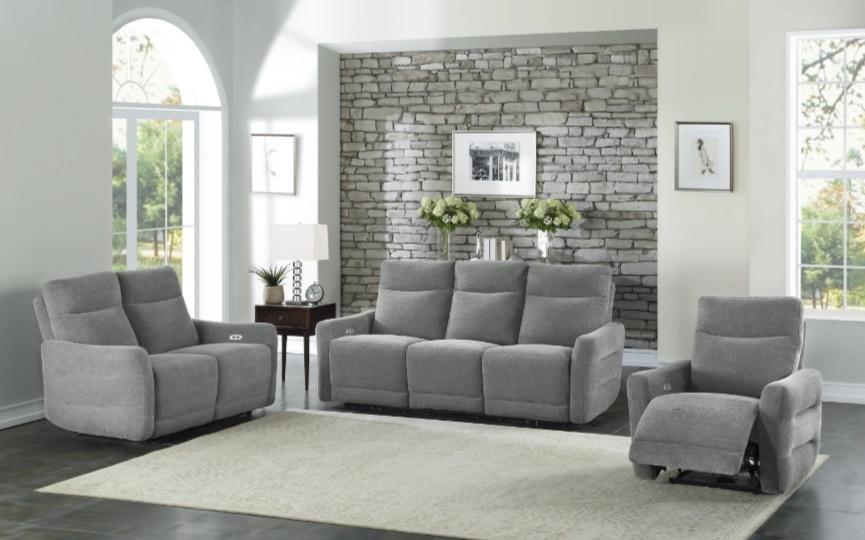 Edition Power Double Lay Flat Reclining Sofa in Dove Grey 9804DV-3PWH - Dinettes Plus Furniture