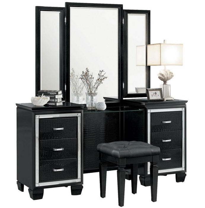 Allura Vanity Dresser with Mirror in Black 1916BK-15* - Dinettes Plus Furniture
