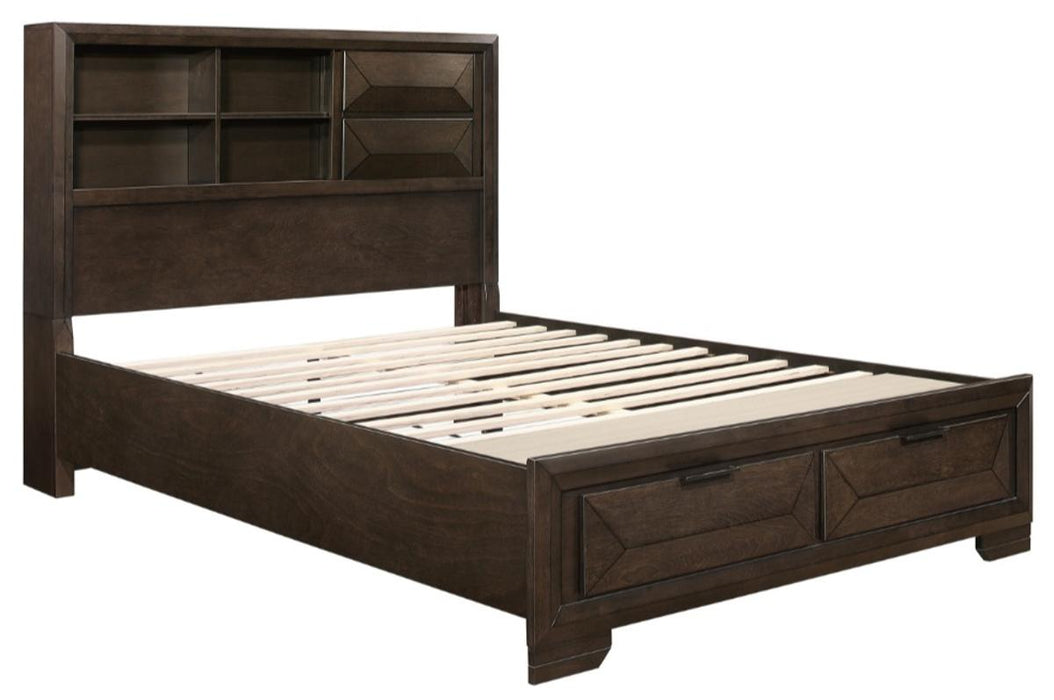 Chesky Queen Bookcase Bed with Footboard Storage in Warm Espresso 1753-1* - Dinettes Plus Furniture