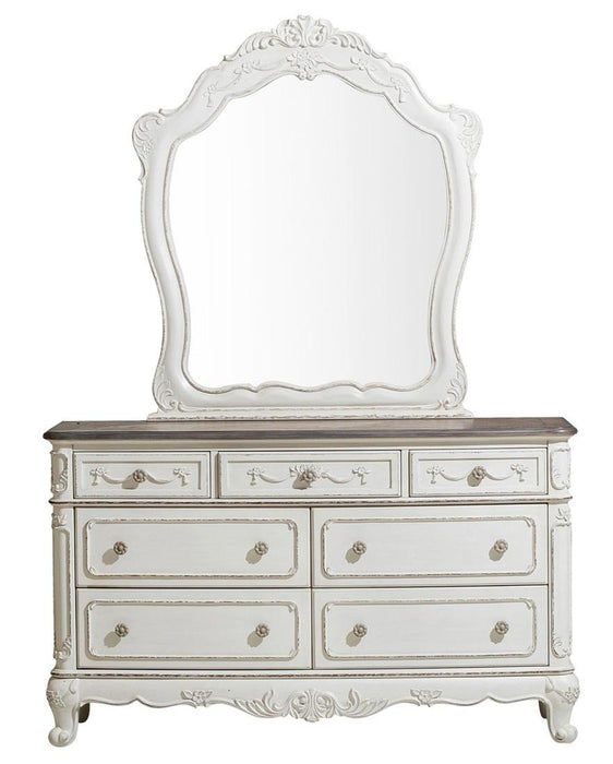 Cinderella Mirror in Antique White with Grey Rub-Through 1386NW-6 - Dinettes Plus Furniture