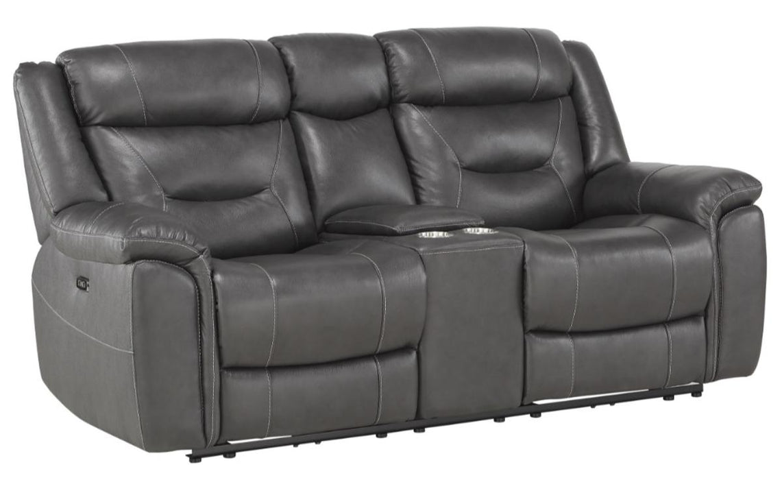 Danio Power Double Reclining Loveseat with Power Headrests in Dark Gray 9528DGY-2PWH - Dinettes Plus Furniture