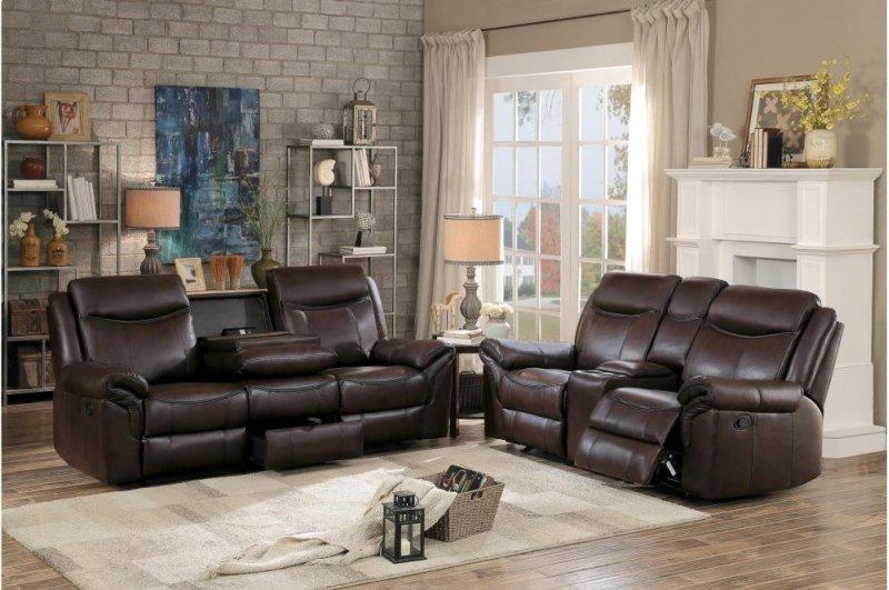Aram Double Glider Reclining Sofa in Brown 8206BRW-3 - Dinettes Plus Furniture