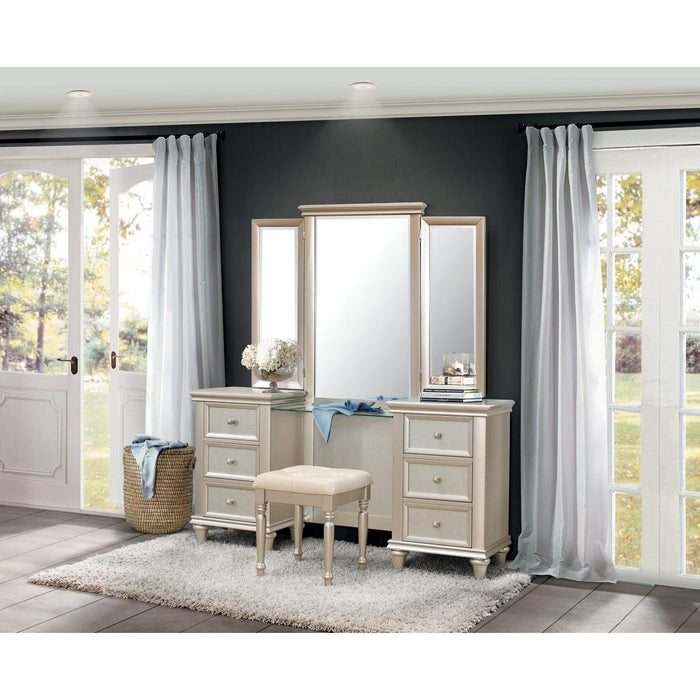 Celandine Vanity Stool in Pearl/Silver 1928-14 - Dinettes Plus Furniture