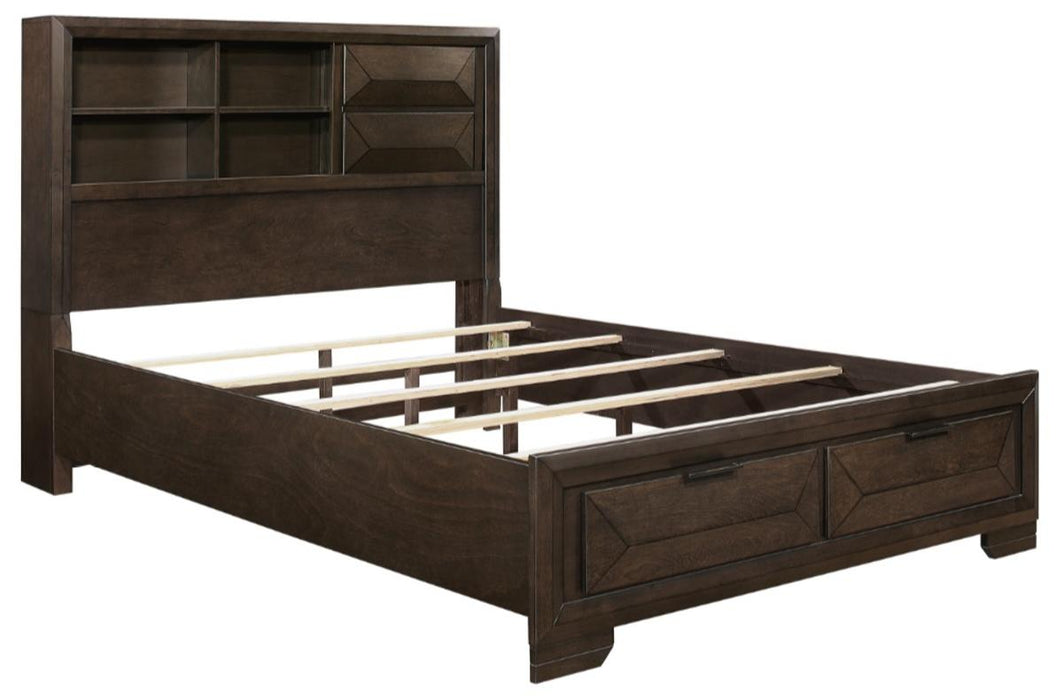 Chesky Queen Bookcase Bed with Footboard Storage in Warm Espresso 1753-1* - Dinettes Plus Furniture