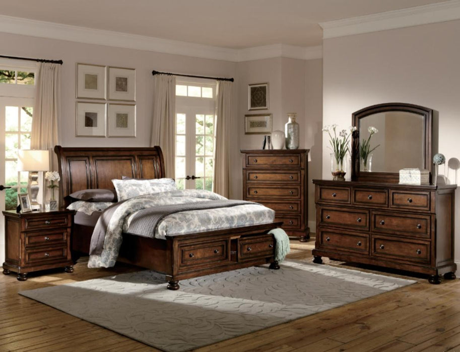 Cumberland Queen Sleigh Platform Bed with Footboard Storage in Brown Cherry 2159-1* - Dinettes Plus Furniture