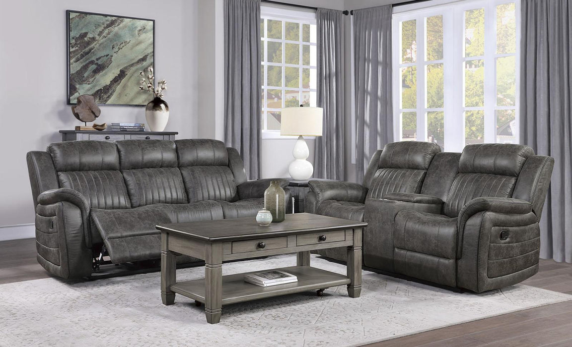 Centeroak Double Reclining Sofa in Gray 9479BRG-3 - Dinettes Plus Furniture