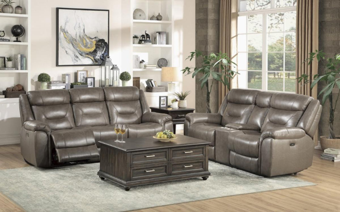 Danio Power Double Reclining Sofa with Power Headrests in Brownish Gray 9528BRG-3PWH - Dinettes Plus Furniture