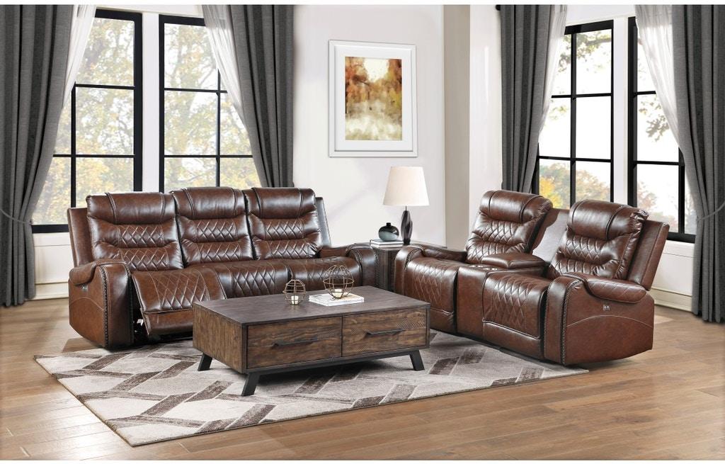 Putnam Power Double Reclining Sofa with Drop-Down in Brown 9405BR-3PW - Dinettes Plus Furniture