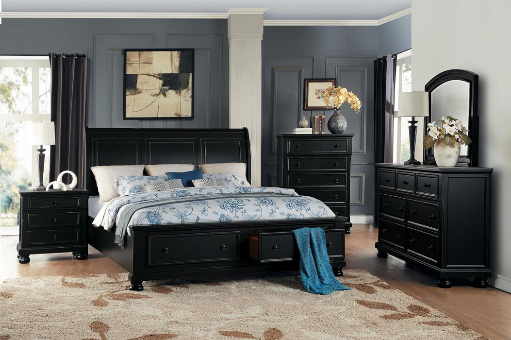 Laurelin Queen Sleigh Platform Storage Bed in Black 1714BK-1 - Dinettes Plus Furniture