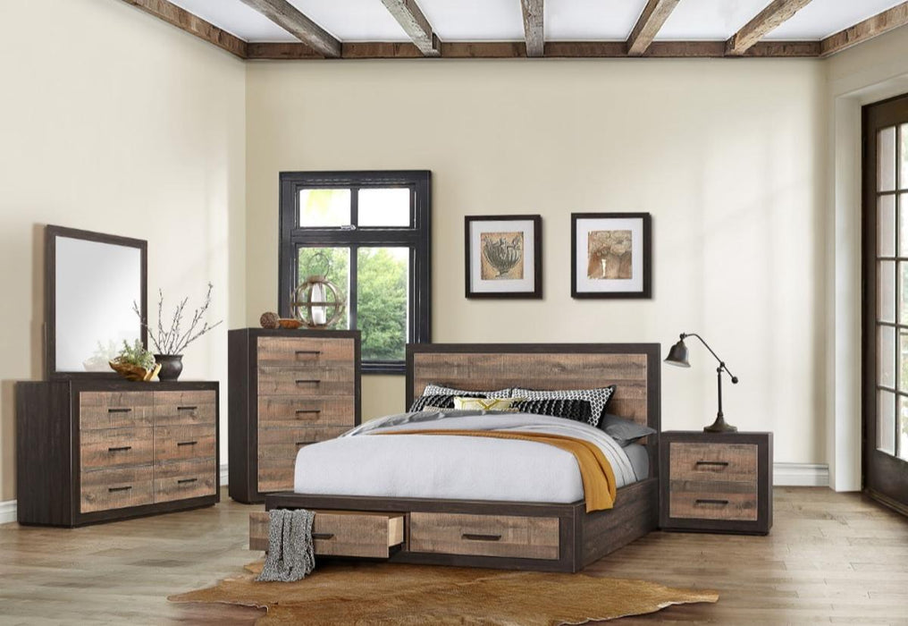 Miter King Platform Bed with Footboard Storage in Rustin Mahogany & Dark Ebony 1762K-1EK* - Dinettes Plus Furniture