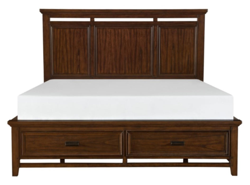 Frazier Queen Upholstered Storage Platform Bed in Dark Cherry 1649-1* - Dinettes Plus Furniture
