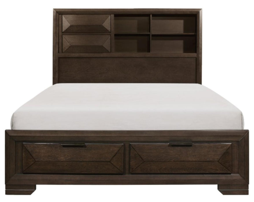 Chesky Queen Bookcase Bed with Footboard Storage in Warm Espresso 1753-1* - Dinettes Plus Furniture