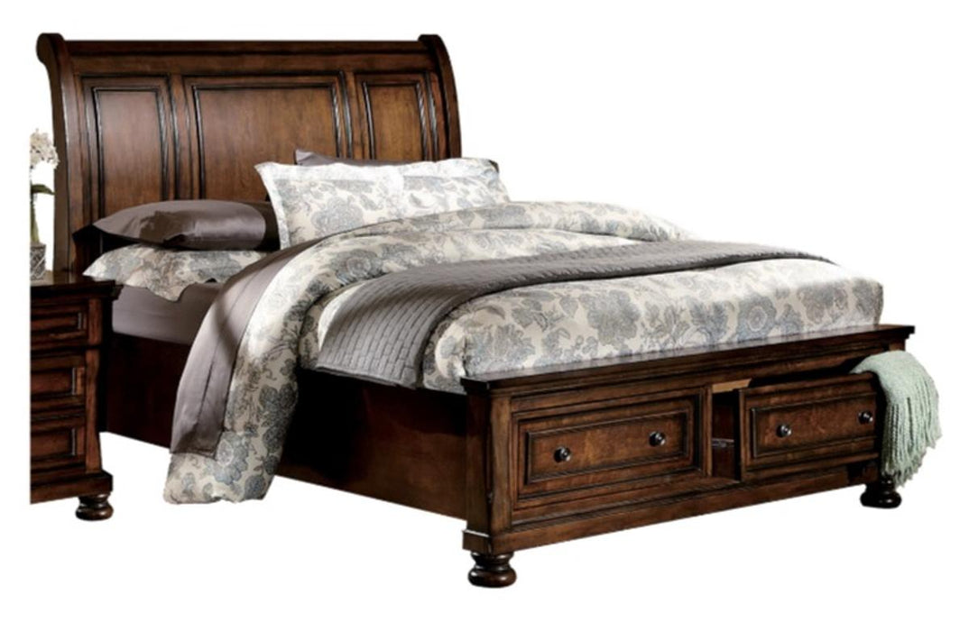Cumberland Queen Sleigh Platform Bed with Footboard Storage in Brown Cherry 2159-1* - Dinettes Plus Furniture