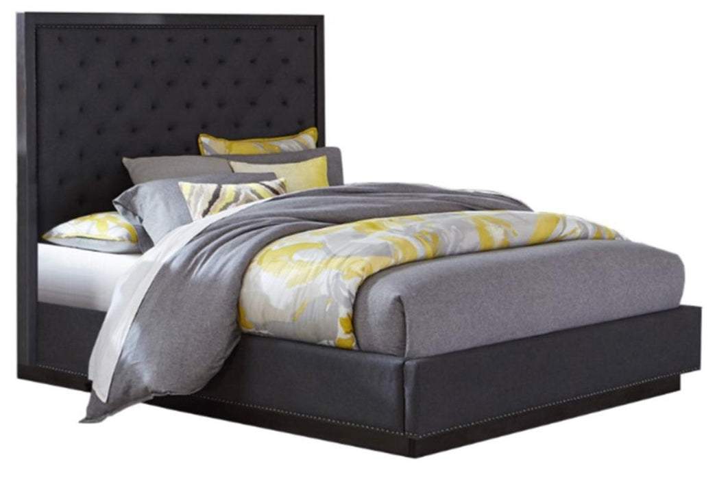 Larchmont Queen Upholstered Platform Bed in Charcoal 5424-1* - Dinettes Plus Furniture