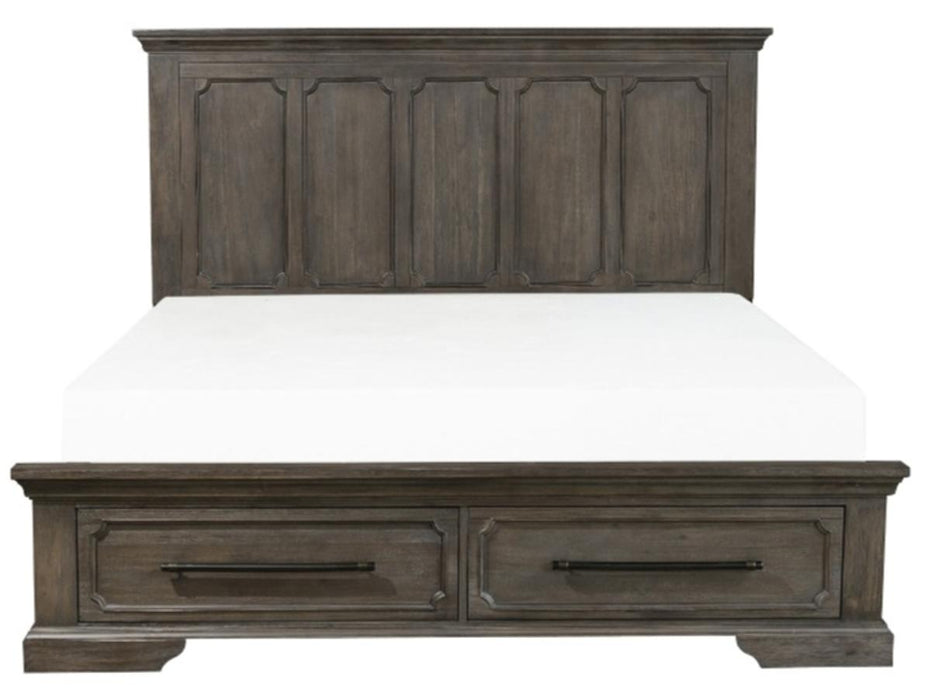 Taulon Queen Platform Bed with Footboard Storage in Dark Oak 5438-1* - Dinettes Plus Furniture