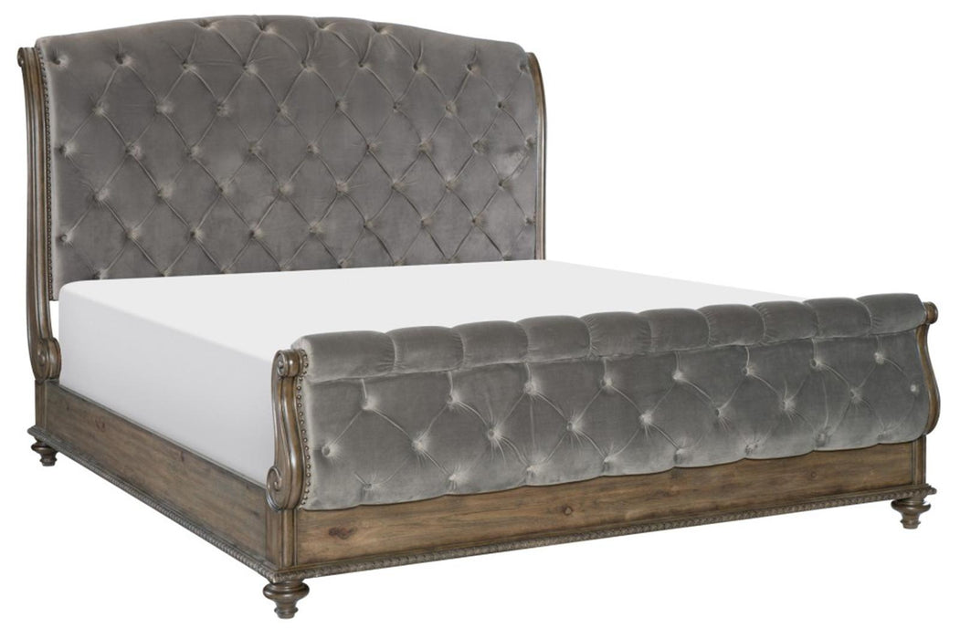 Rachelle Queen Sleigh Bed in Weathered Pecan 1693-1* - Dinettes Plus Furniture