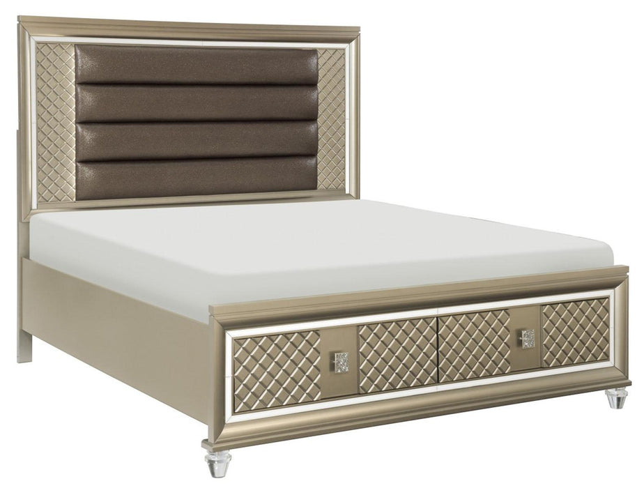 Loudon Queen Platform with Storage Bed in Champagne Metallic 1515-1* - Dinettes Plus Furniture