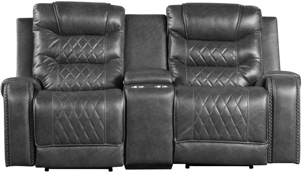 Putnam Power Double Reclining Loveseat in Gray 9405GY-2PW - Dinettes Plus Furniture
